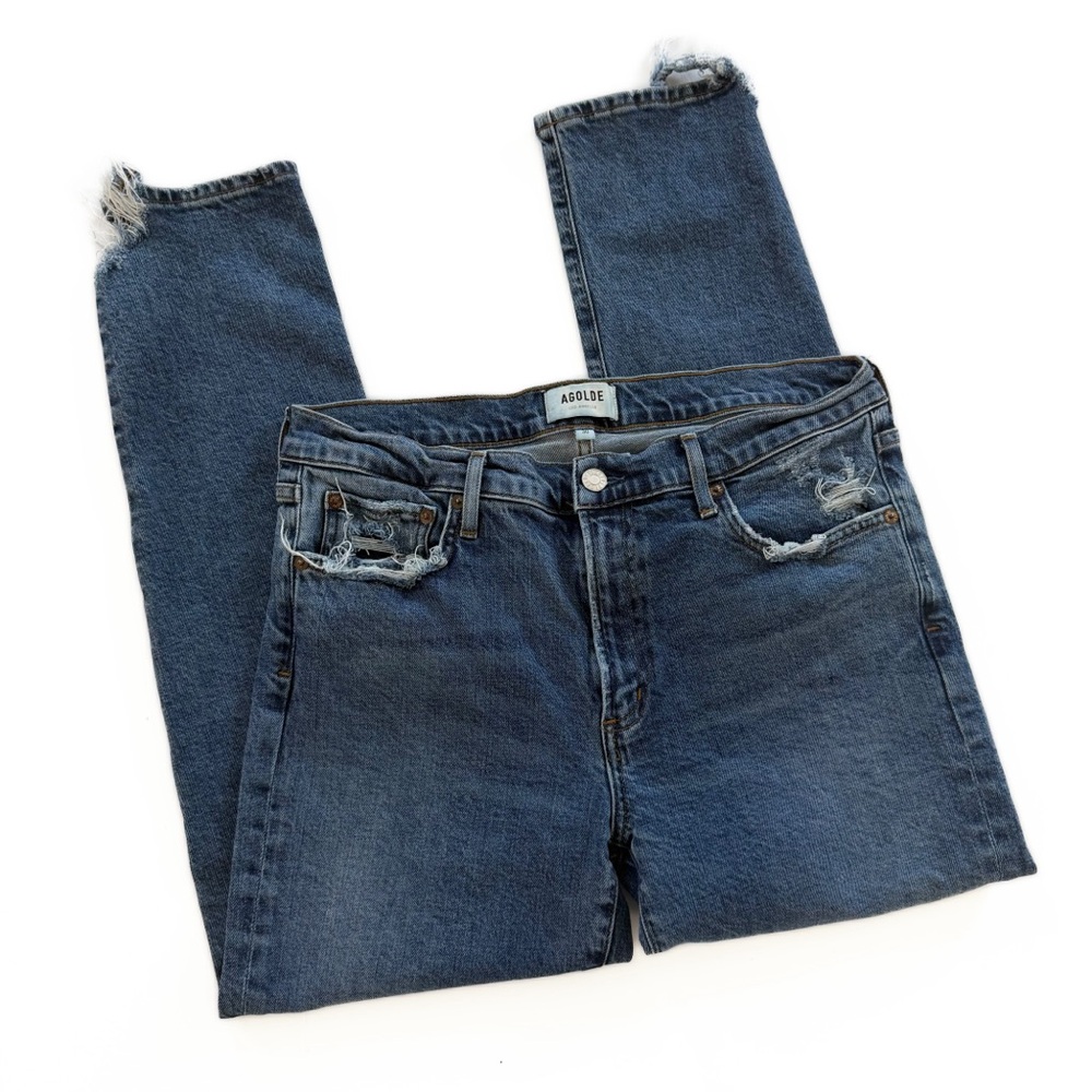 Agolde Jeans Womens 30 Toni Mid Rise Distressed Skinny Stretch Dark Wash - Picture 2 of 8